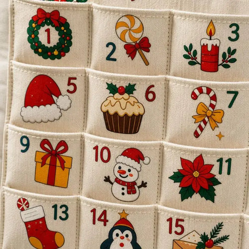 Calendario de Adviento de Tela para Colgar – 24 Bolsillos para Rellenar