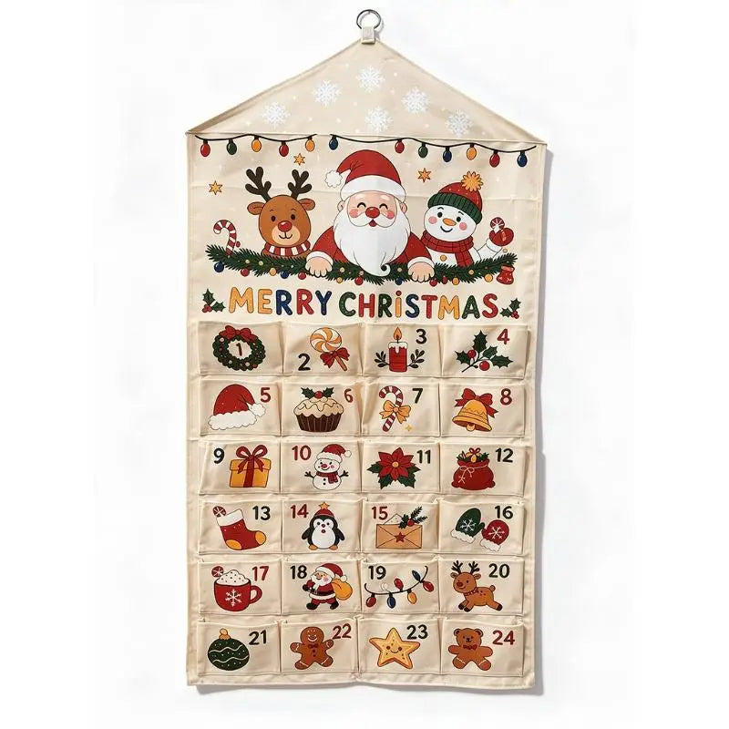 Calendario de adviento de tela Merry Christmas con 24 bolsillos