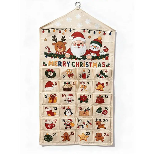 Calendario de adviento de tela Merry Christmas con 24 bolsillos