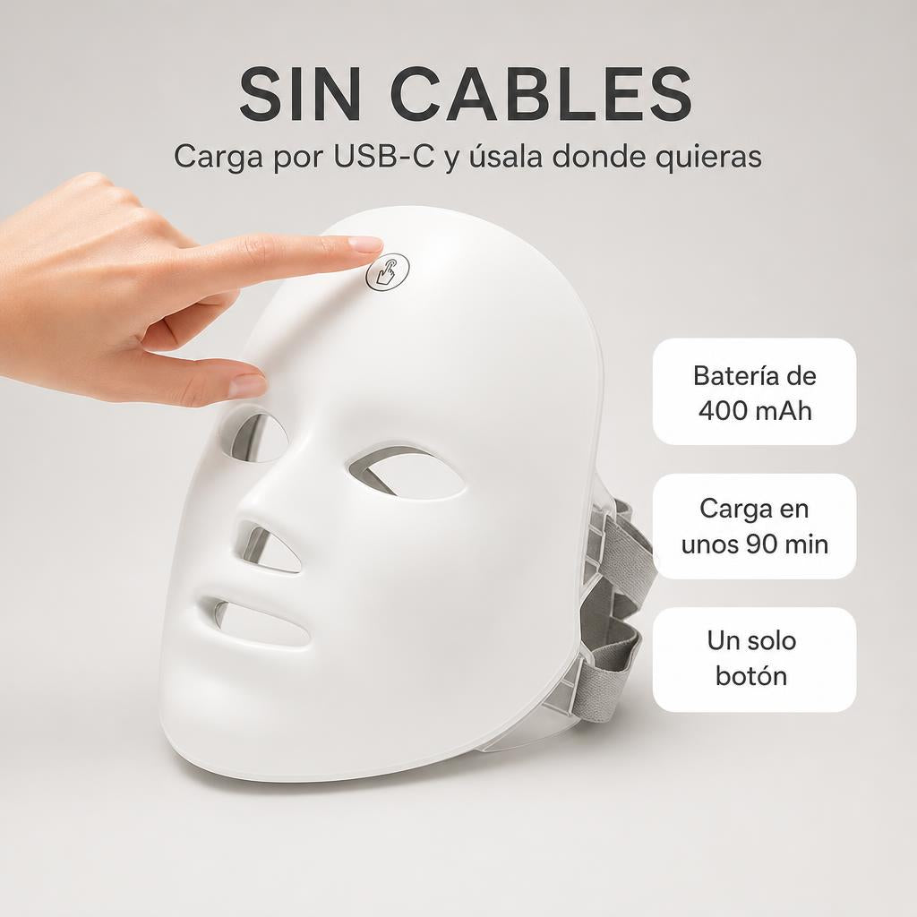 Máscara LED sin cables con carga USB-C y batería de 400 mAh