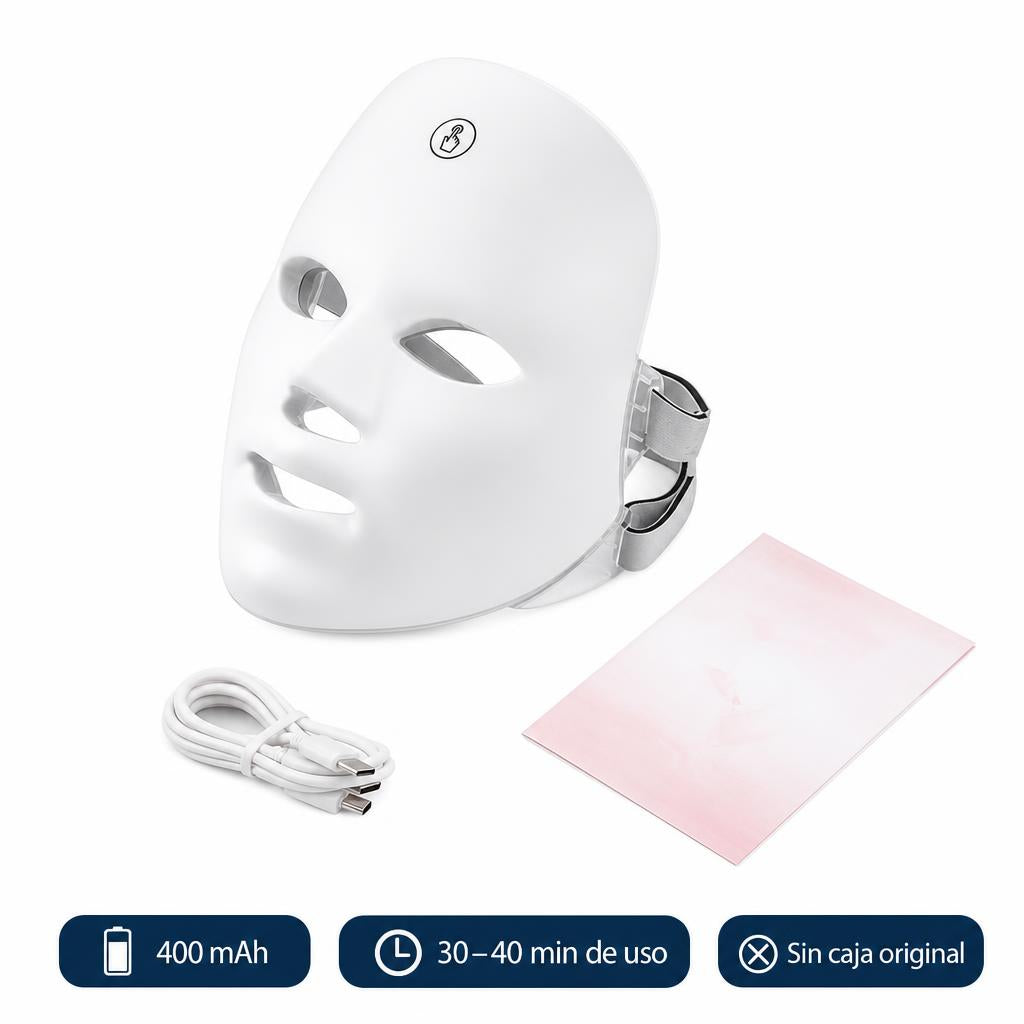 Máscara LED, versión de 30–40 min de uso por carga, con cable e instrucciones